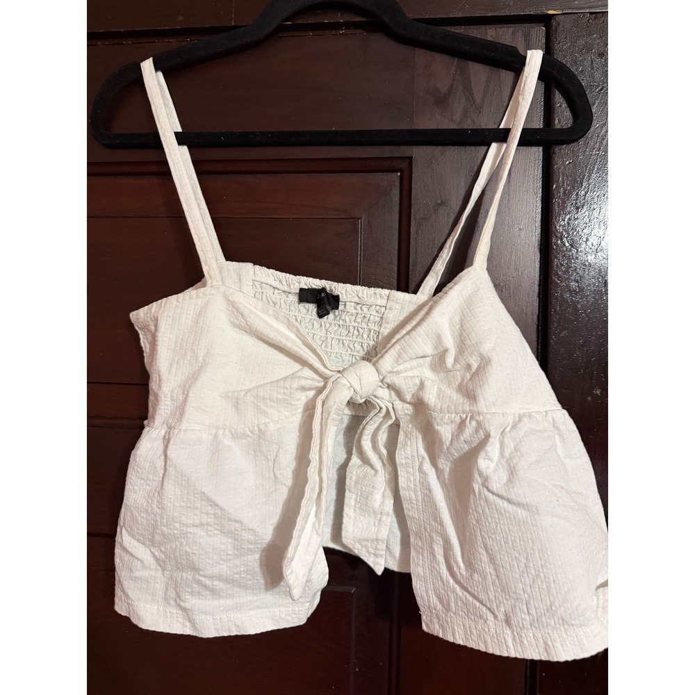 J.Crew White Tie Front Smocked Back Camisole Textured Crop Top Medium
